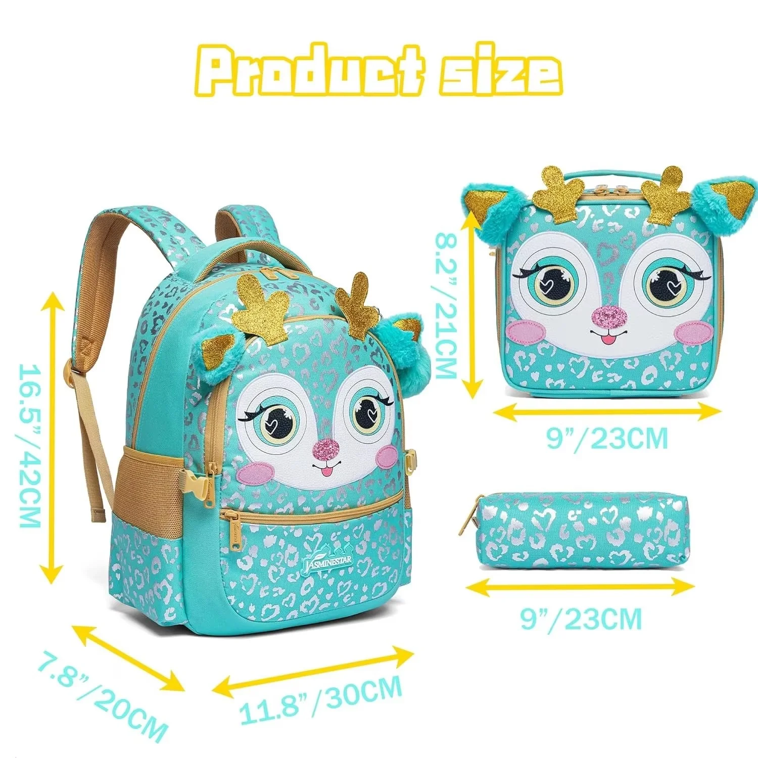 Kids Backpack for Girls Cute Bookbag Set with Insulated Lunch Box Lightweight School Bag for Elementary Student Back To School
