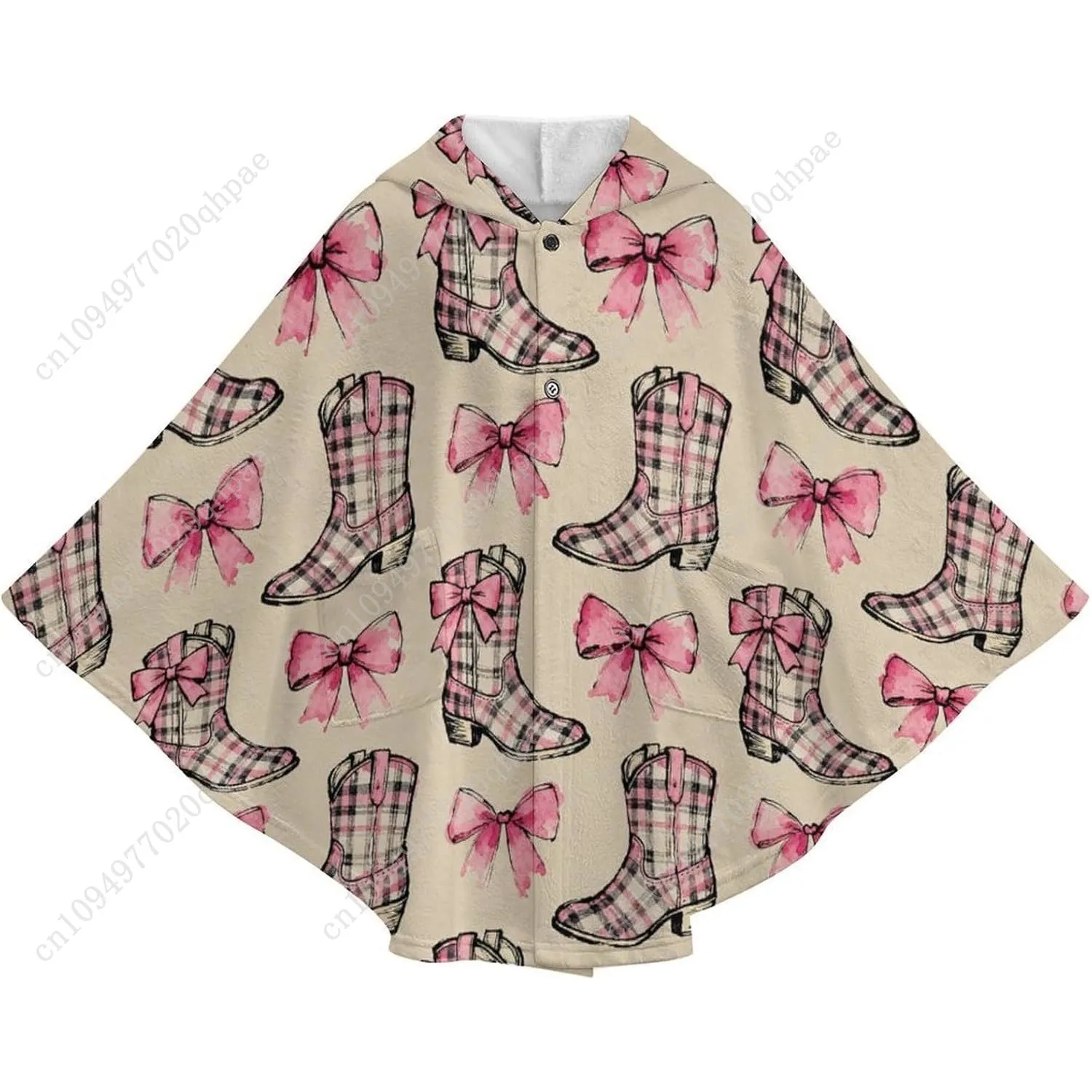 سترة بطانية مريحة من الفلانيل، أحذية منقوشة بقلنسوة كبيرة الحجم مع جيوب للأطفال والمراهقين