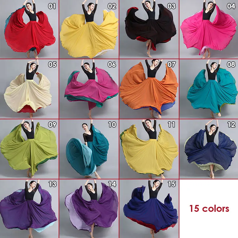 

540/720 Degree Classical Dance Skirt Women Double-Side Chiffon Big Swing Skirt Belly Dance Costume Stage Performance Maxi Skirts