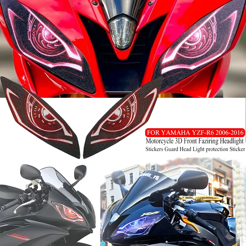 

For Yamaha YZF-R6 YZFR6 YZF R6 2006 2007-2016 Motorcycle 3D Front Fairing Headlight Guard Sticker Headlight Protection Sticker
