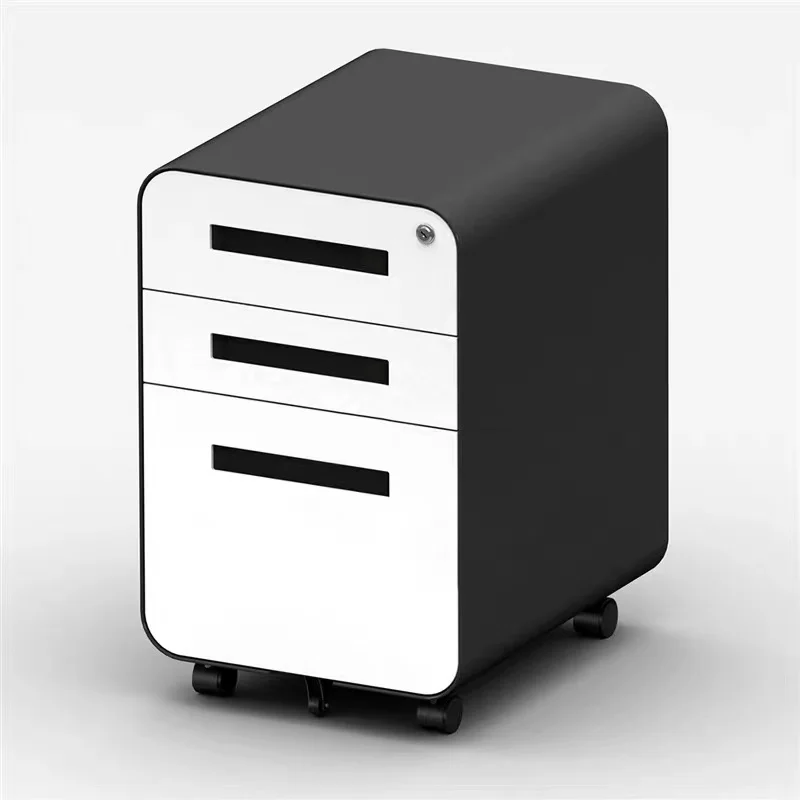 라운드 에지 이동식 금속 3 서랍 캐비닛, 이동식 받침대, 강철 사무실