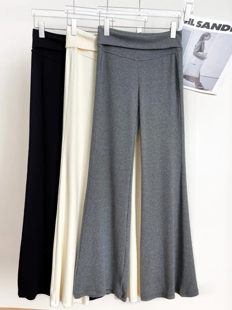 150cm Short Women's Knitted Slim Fit Casual Yoga Pants High Waist Straight Leg Long Trousers Comfortable Elastic Cotton Blend