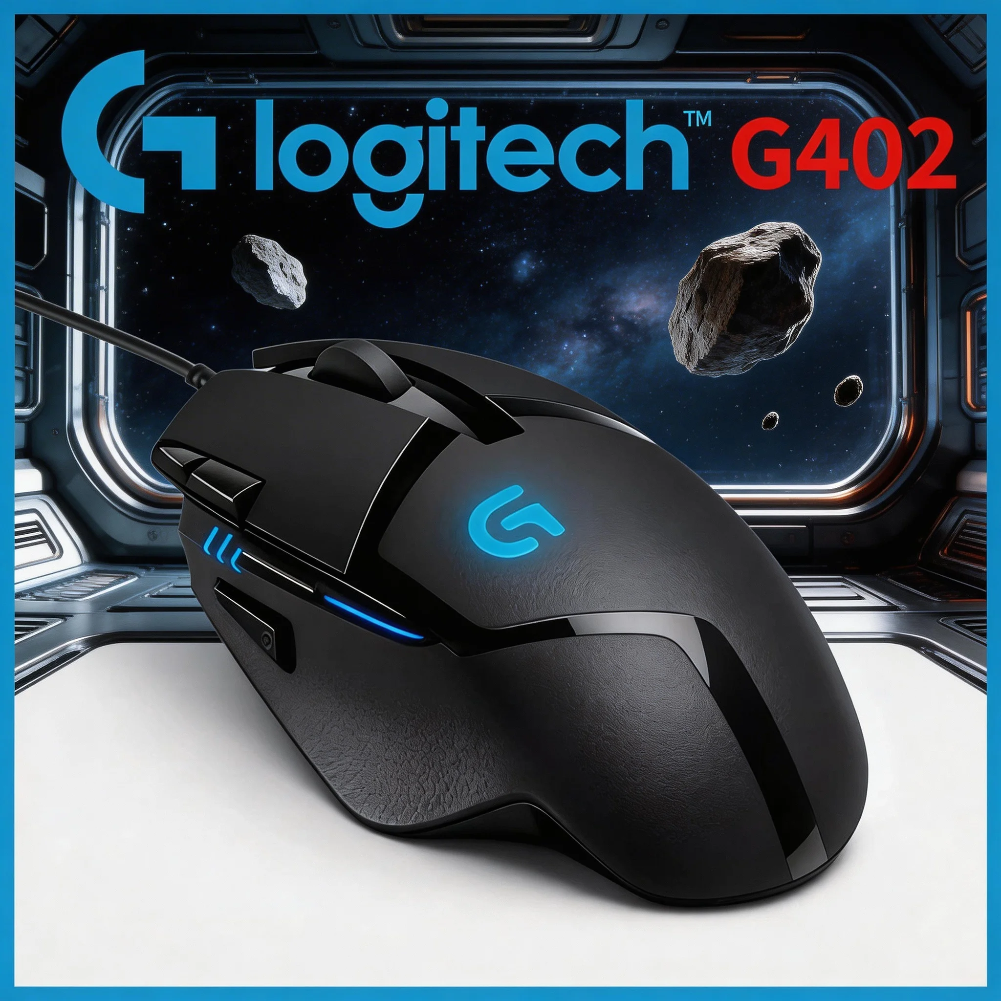 Ratón con cable Logitech G402 para diestros, para jugadores, oficina, PC, forma ergonómica contorneada, 4000 DPI, sensor Delta Zero, equipo de computación