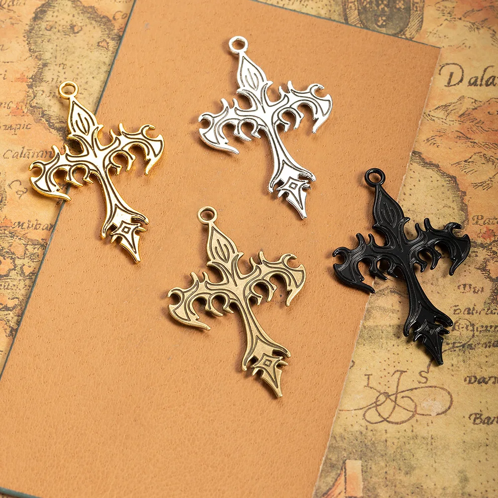 5Pcs 54*34mm 3color Fashion Vintage Flame Cross Charms Gothic Pendant Designer Charms Fit Jewelry Making DIY Jewelry Findings