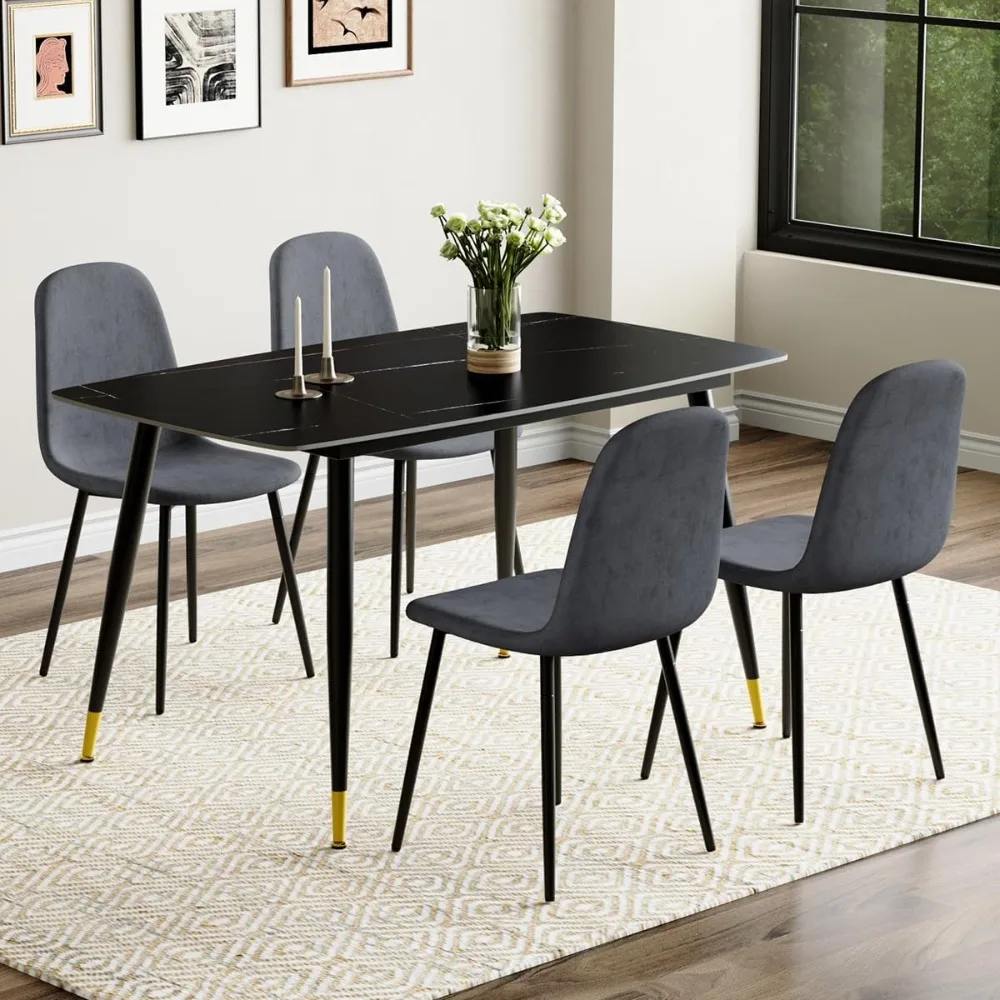 

5 Piece Dining Table Set,4 Chair Dining Table Set, Sintered Stone Kitchen Table Top and Modern Chairs Set of 4，Dining Tables