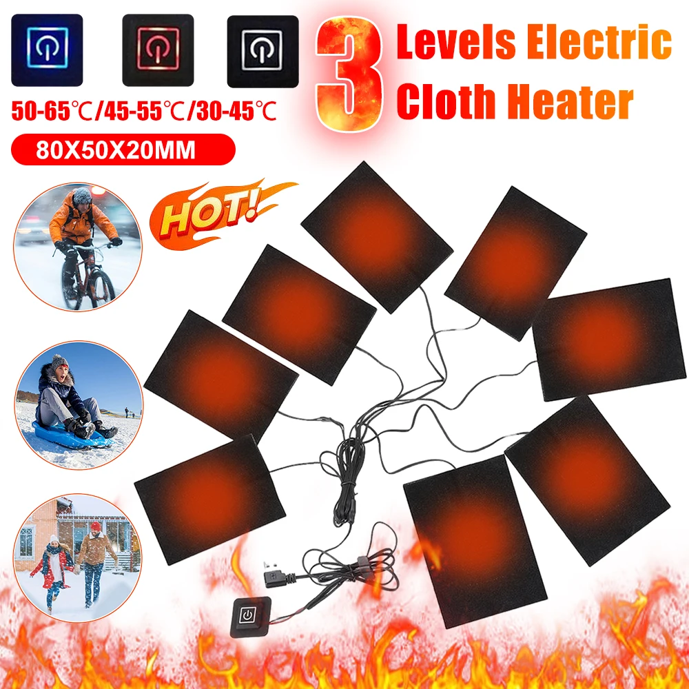 

1-5PCS Jacket Heater Pads 3 Levels Heating Warmer Pad Electric Heating Clothing Warmer For Winter Outdoor Skiing Camping Hiking