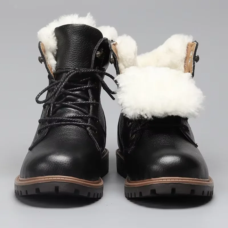 

Natural Wool Winter Boots Genuine Natural Cow leather Warmest Men Winter Boots