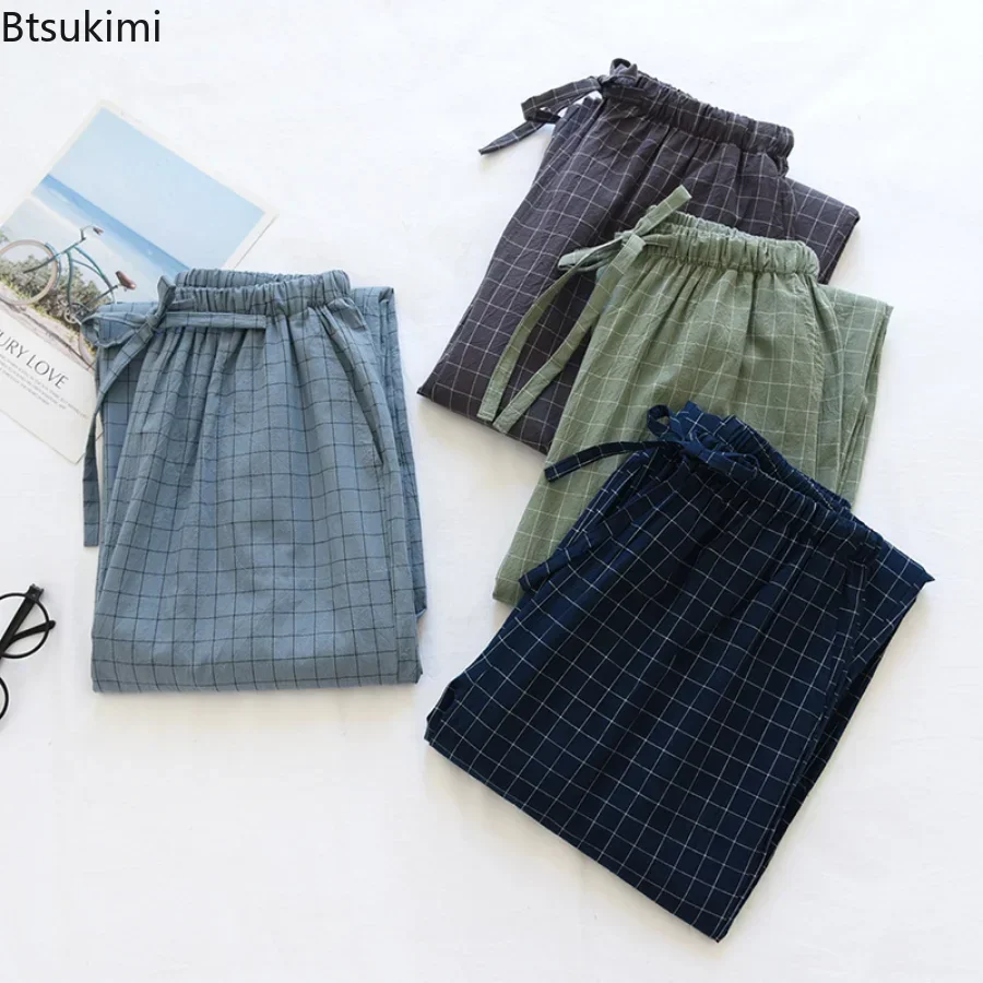 New2025 Coppia di cotone Pantaloni da notte Comodi pantaloni da notte unisex Plaid Stile semplice Pantaloni da casa Uomo Primavera Estate Pantaloni