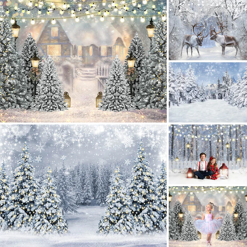 Winter Wonderland Backdrops For Photography Ice Castle Snow Frozen Landscape Background Kids Portrait Photo Background Christmas