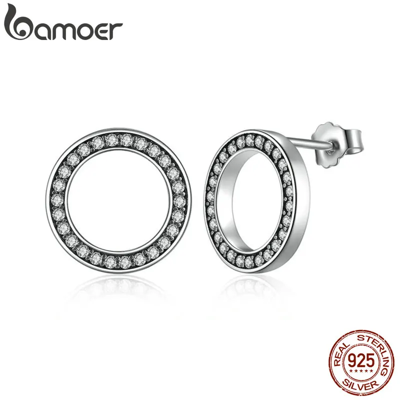 BAMOER Forever Clear CZ 925 boucles d'oreilles rondes en argent Sterling avec Bijoux CZ cadeau Oorbellen Bijoux PAS437