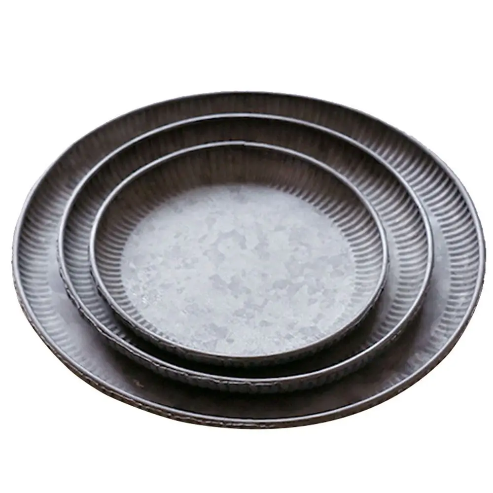 Old Iron Art Storage Plate Vintage Iron Plate Round Wrought Iron Storage Tray Dessert Cake Dried Fruit Plate Home Kitchen Decor