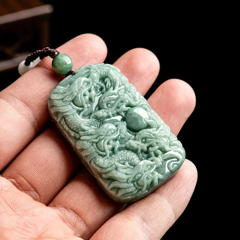 Natural Green A-grade Jade Pendant with Dragon Brand Domineering Generous Men's Gift Women's Temperament High-end Jewelry Gift