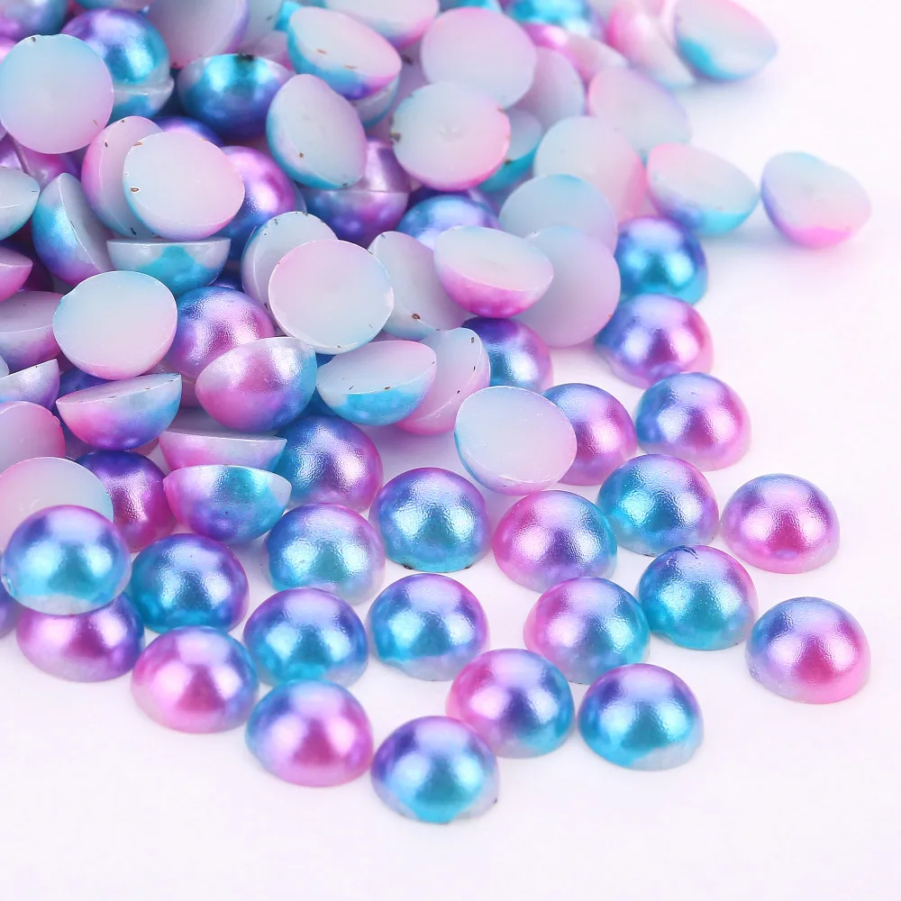 3/4/5/6/8MM Mermaid color Half Round Pearl Flatback ABS Plastic beads for DIY Handmade decorative accessories