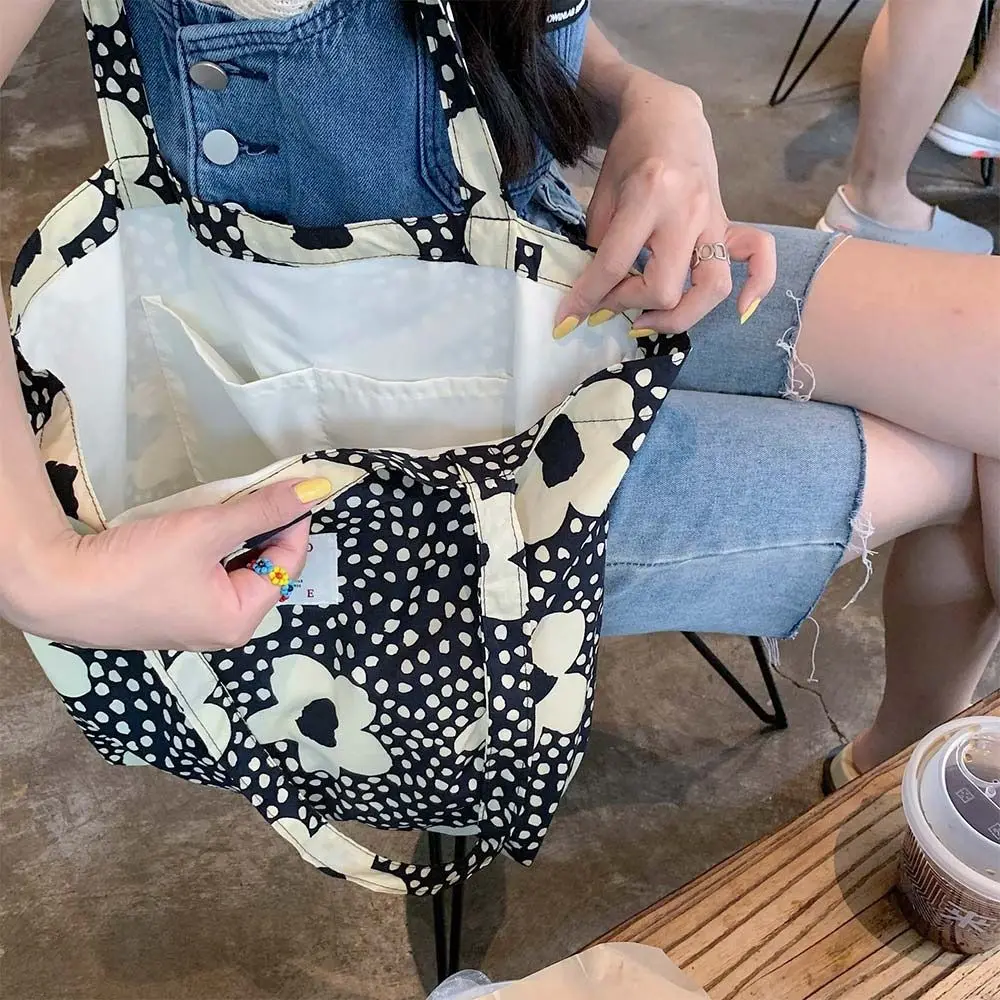 Women Canvas Bags Floral Shoulder Bag Large Capacity Printed Shopping Bag Female Fashion Casual Open Handbag