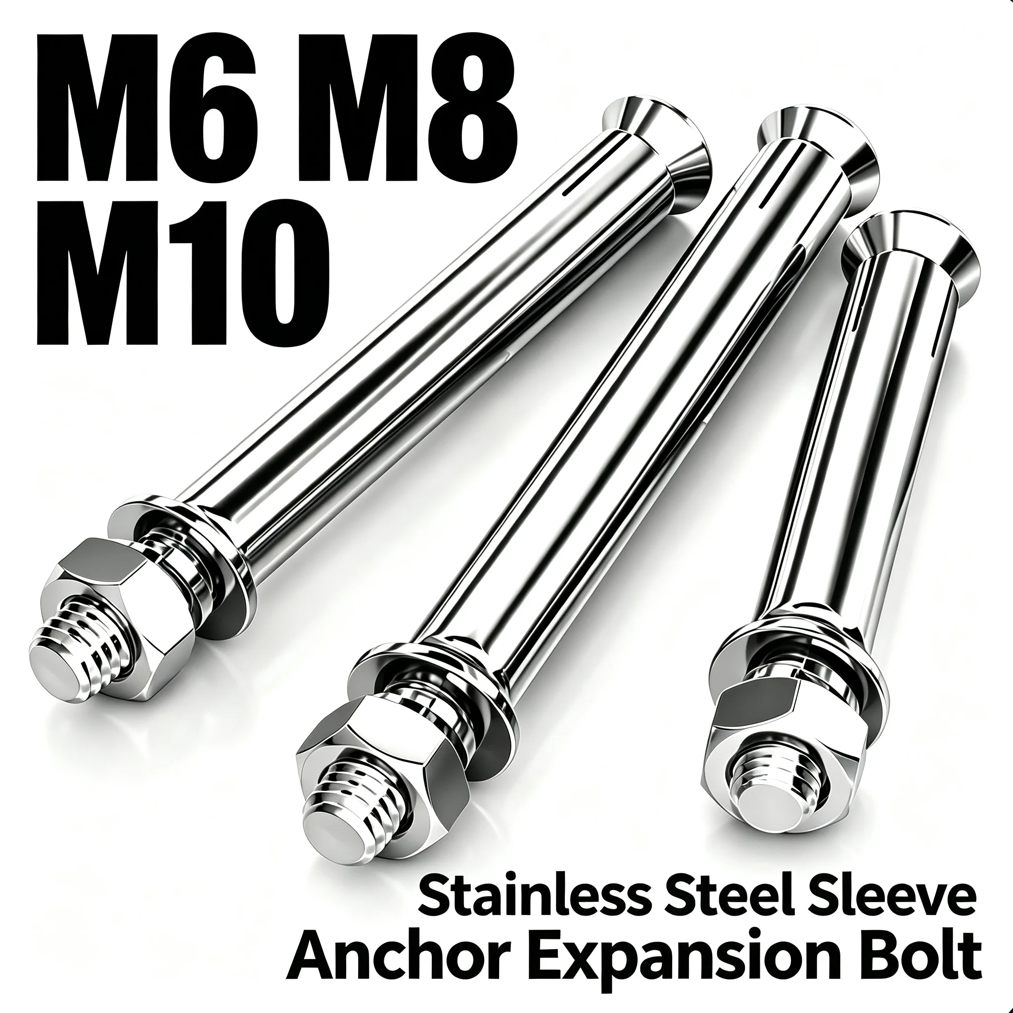 M6 M8 M10 304 Stainless Steel Sleeve Anchor Expansion Bolt, External Hex Nut Expansion Screw for Concrete Wall Masonry Fastener