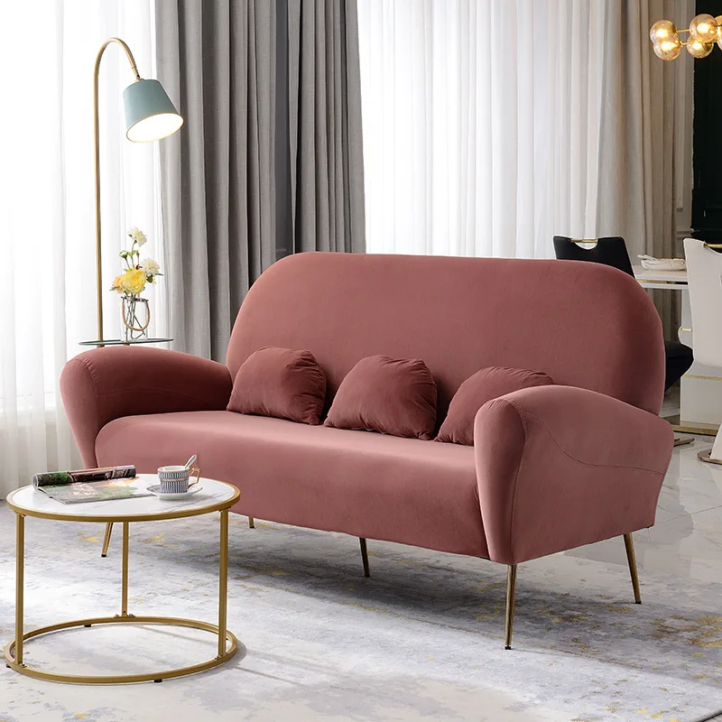Light luxury flannel double sofa modern simple living room bedroom small apartment clothing store three small sofa