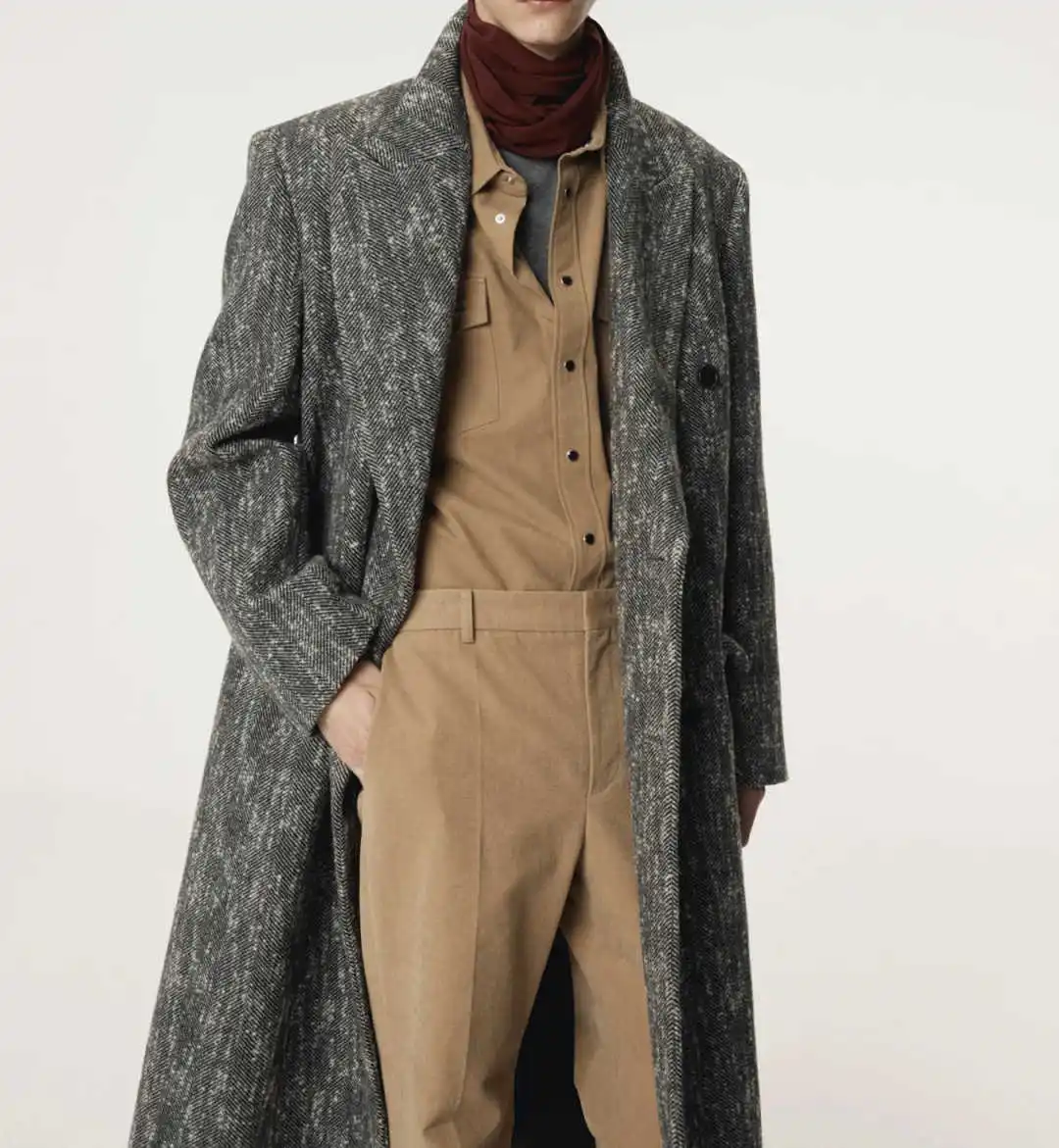 الخريف الشتاء الرجال معطف طويل سميكة الدافئة الصوف يمزج معطف مزدوج الصدر مناسبة عمل عادية مخصصة