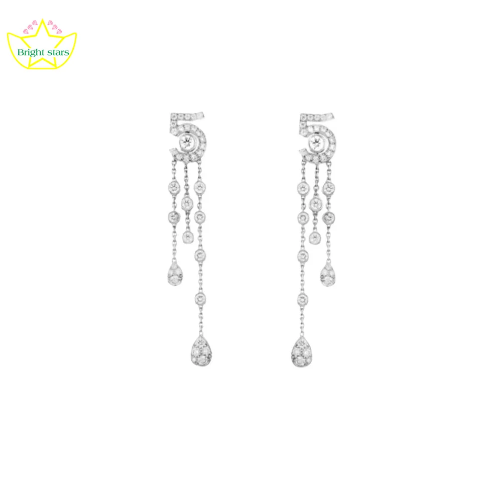 Bright Stars S925 three-row diamond fringe 5-word stud earrings light luxury elegant high sense stud earrings