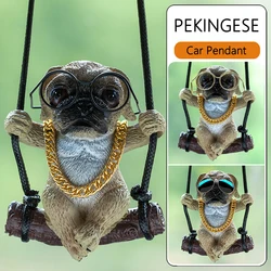 Resin Cute Sunglasses Dog Anime Car Accessory Swing Pug Pendants Auto Rearview Mirror Ornaments Birthday Gift Couple Accessories