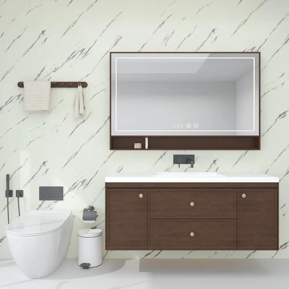 ورق اتصال رخامي قابل للتقشير واللصق لطاولات المطبخ: 393.7 × 48 بوصة، مظهر جرانيت ناعم باللون الأبيض العاجي