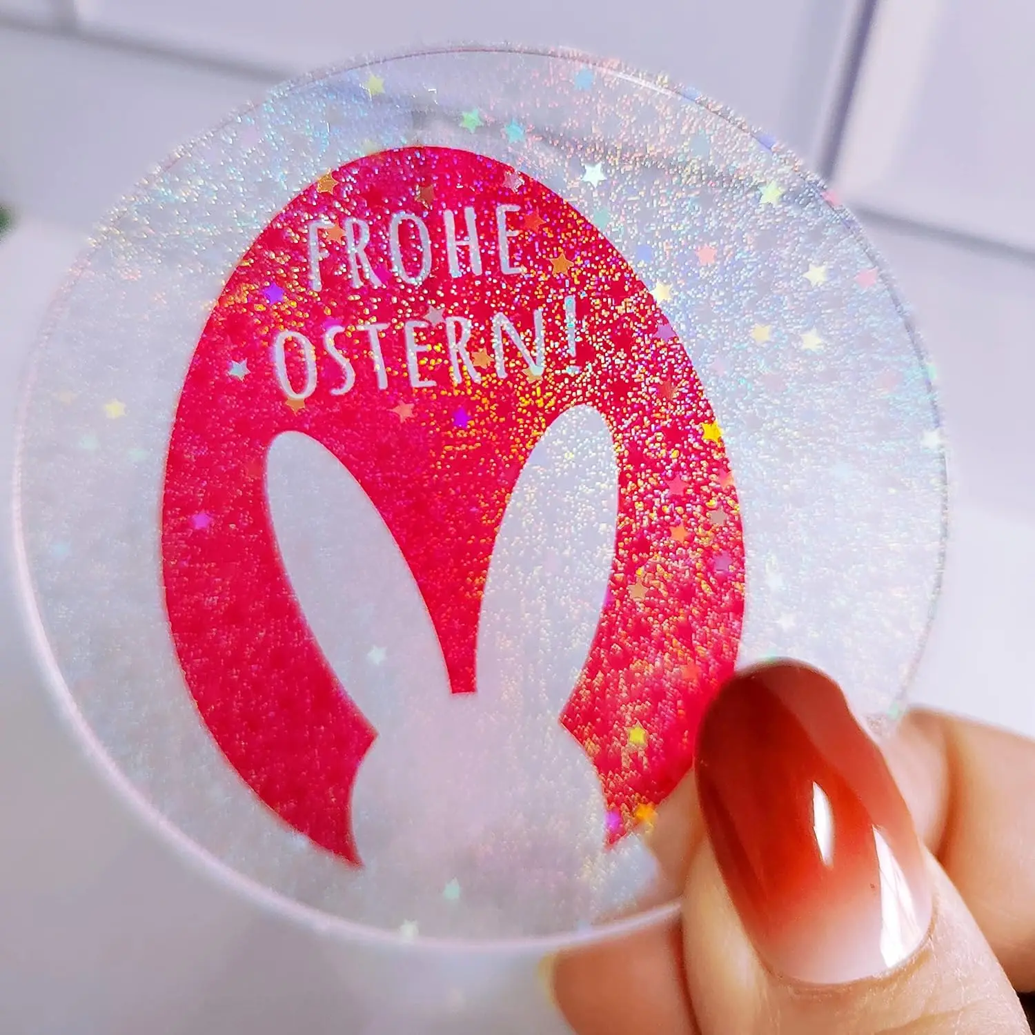 50 Stück Holographische Sand-Stern Vinyl-Aufkleber Transparent 7,4 X 10,5 cm Selbstklebende Überlagerungsfolien zum Laminieren – Detail 6