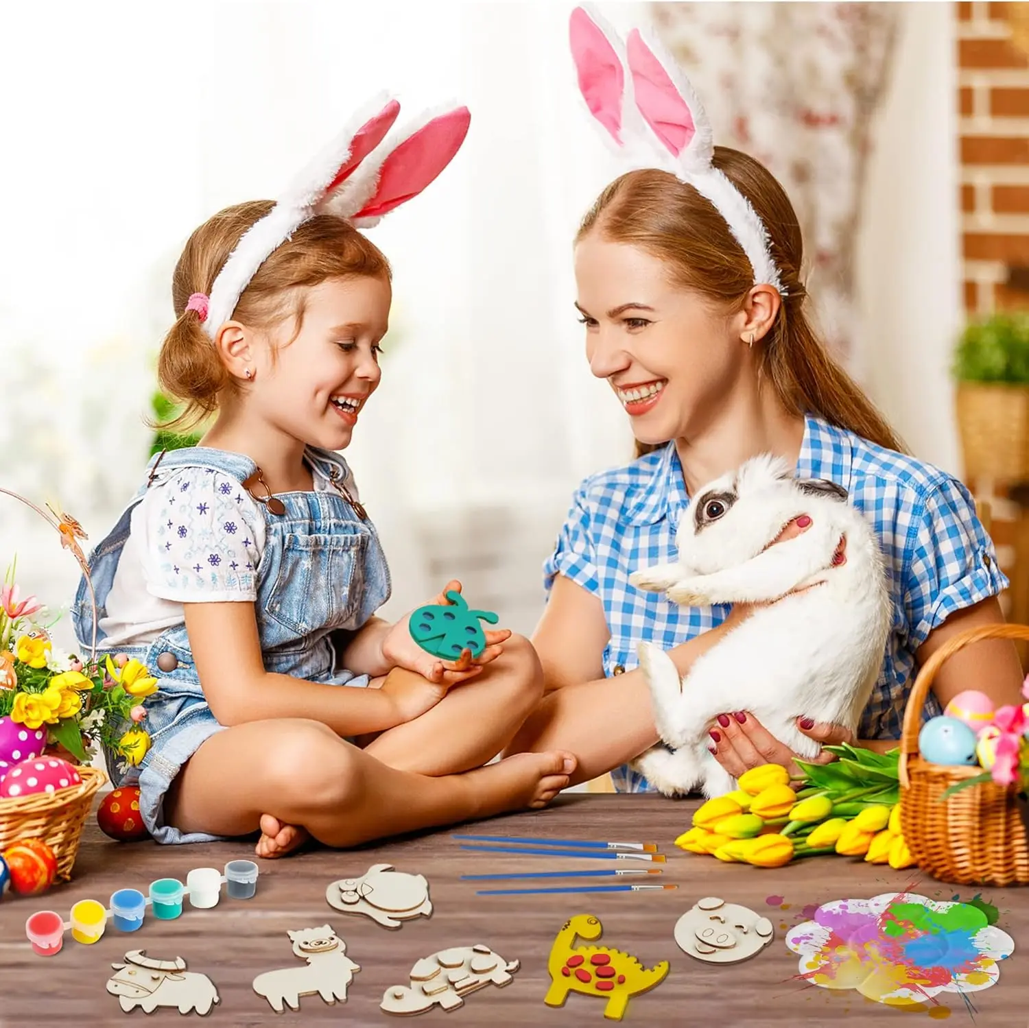 30 Wooden Magnet Painting Craft Kit, Paint Your Own Easter Art and Craft Supplies, Basket Stuffers Party Favors for Boys Girls,