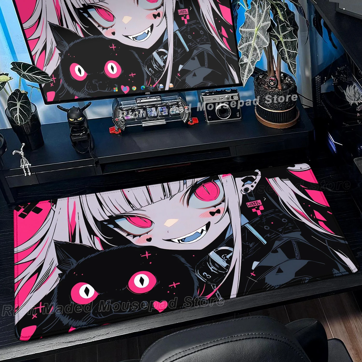 Meisjes en Kat Muismat 900x400 Xxl Kawaii Anime Meisje Bureaumat Pc Accessoires Gaming Computer Muismat Kantoor Toetsenbord tafel Matten