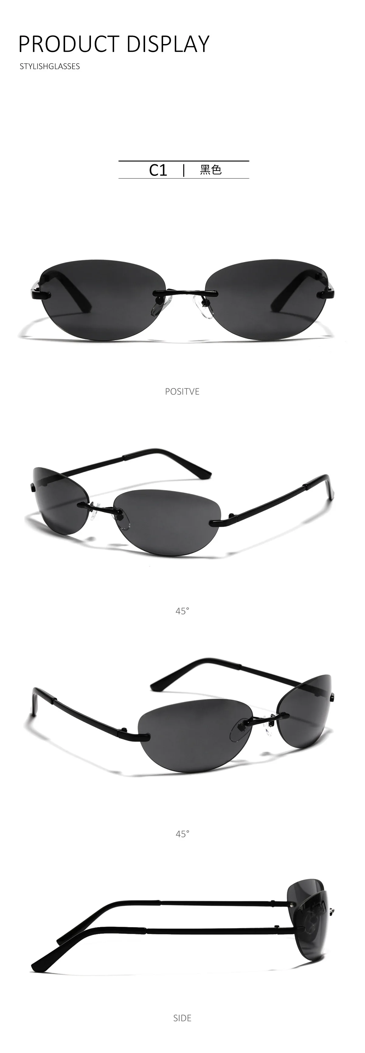 Rahmenlose Y2K-Sonnenbrille für Damen, Neue Mode, Kleine Katzenaugen-Sonnenbrille aus Legierung, Vintage-Fahrerbrille, UV400-Schutz – Detail 4
