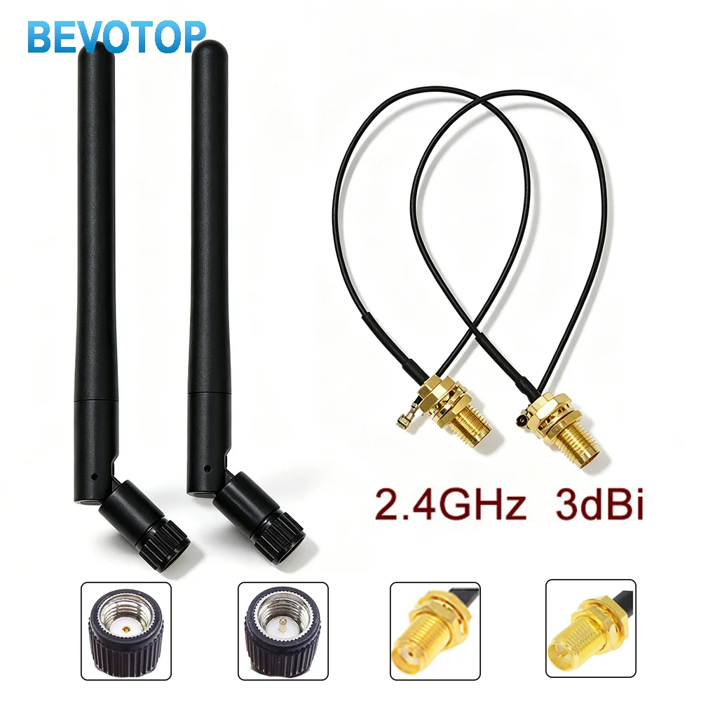 50Pcs/lot 2.4GHz 3dBi WiFi Antenna Aerial RP-SMA/SMA Male Connector Antenna For Wireless Router Antennas +15cm Cable BEVOTOP