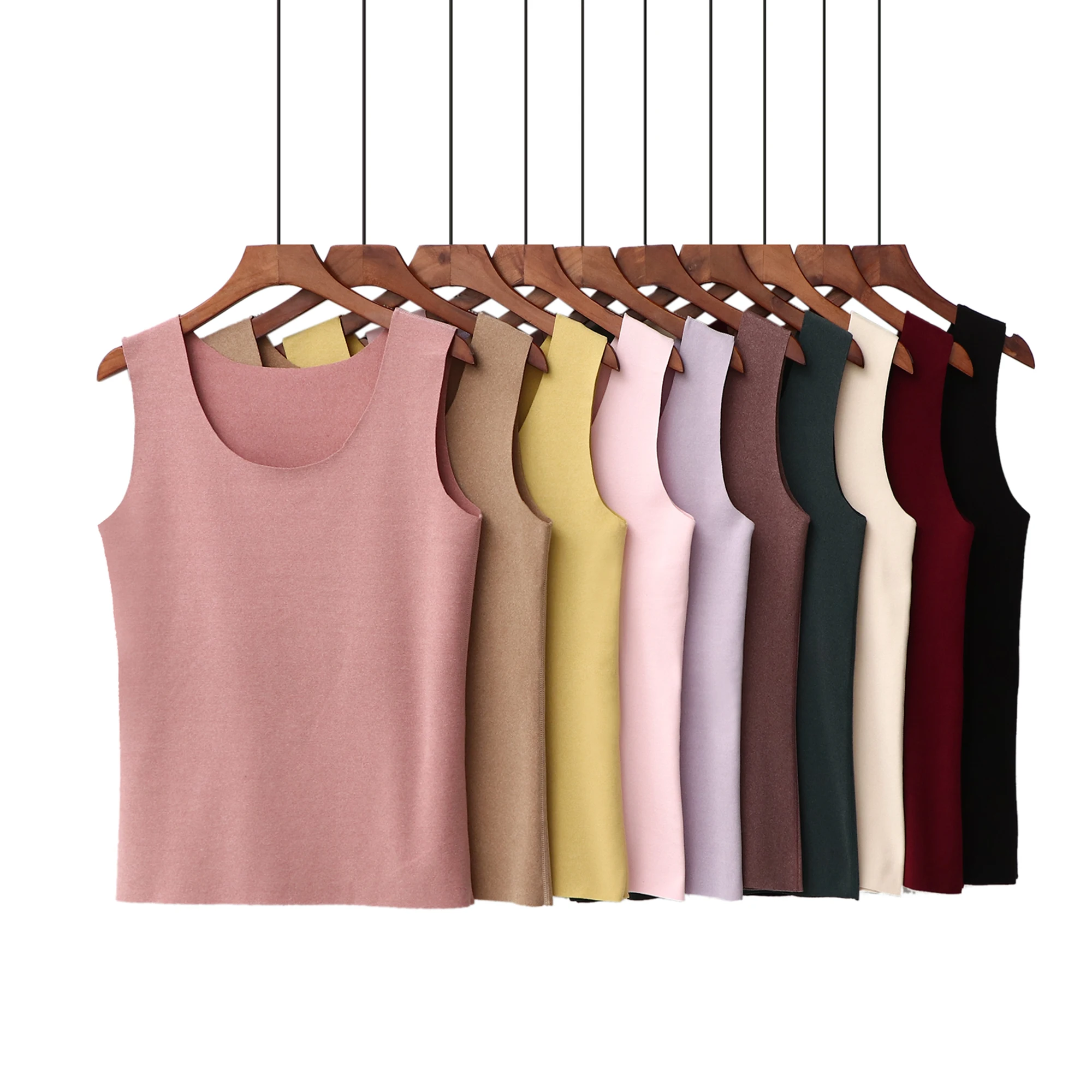 Warm Fleece Vest Self Heating Women's Winter round Neck Sleeveless Top plus Size Slim Fit Inner Wear Versatile Autumn Shirt