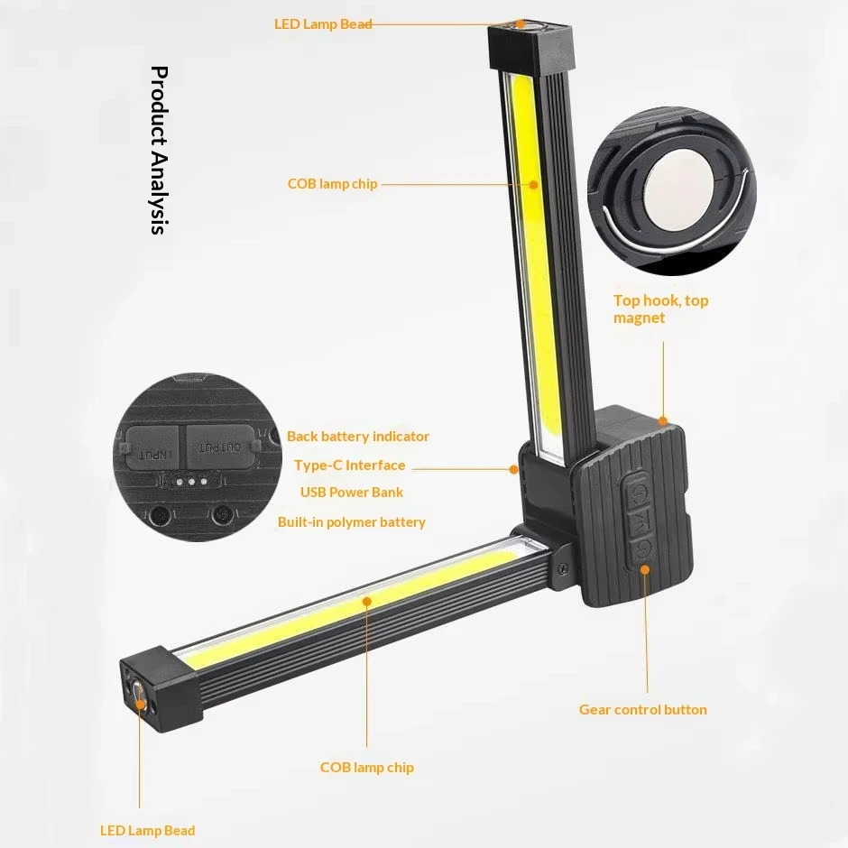 Picture 5: OFFBONDAGE 7-speed Dimming Flash Gym Lamp Posing Portable Magnet LED Posing Lamp Hanging Hook Selfie Light 180 Degree Foldable