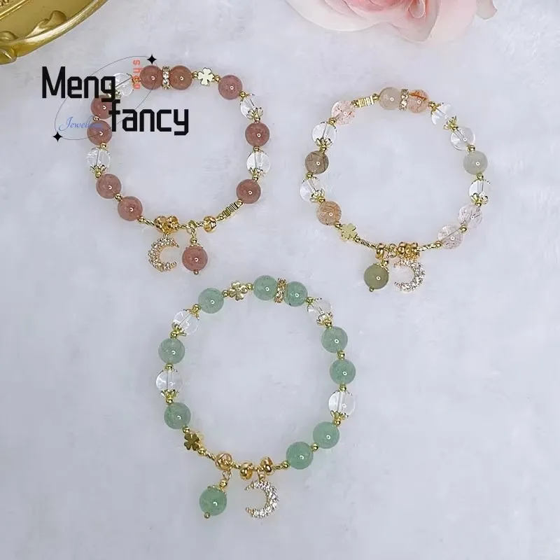 

Love Stone Strawberry Crystal Bracelet Sweet Little Fresh Peach Blossom Fortune Crystal Moon Exquisite Luxury Quality Jewelry