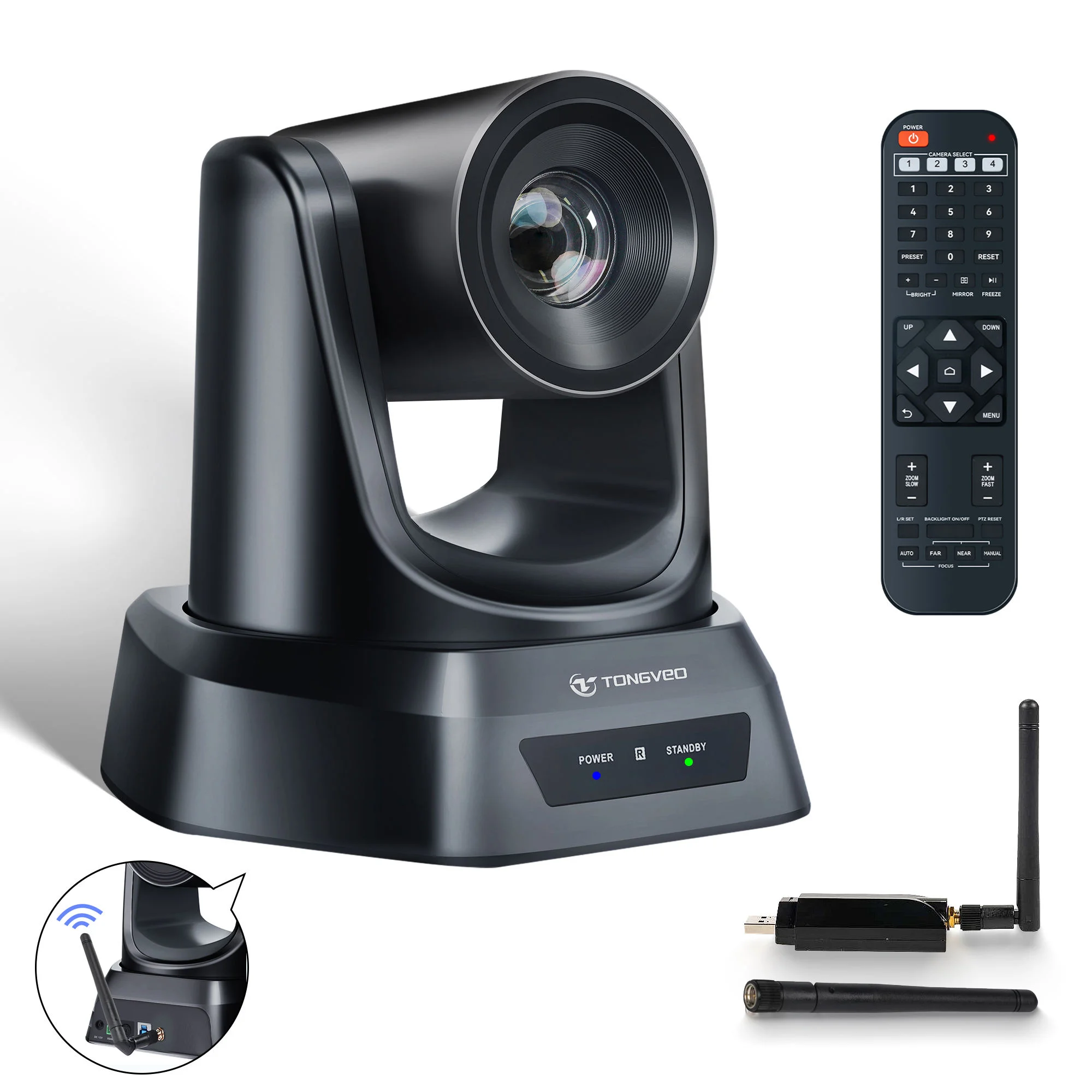 

TONGVEO 1080P 60fps PTZ Camera System with 20X Optical Zoom AI Auto Tracking USB3.0 Wifi for Church Worship Online Conference