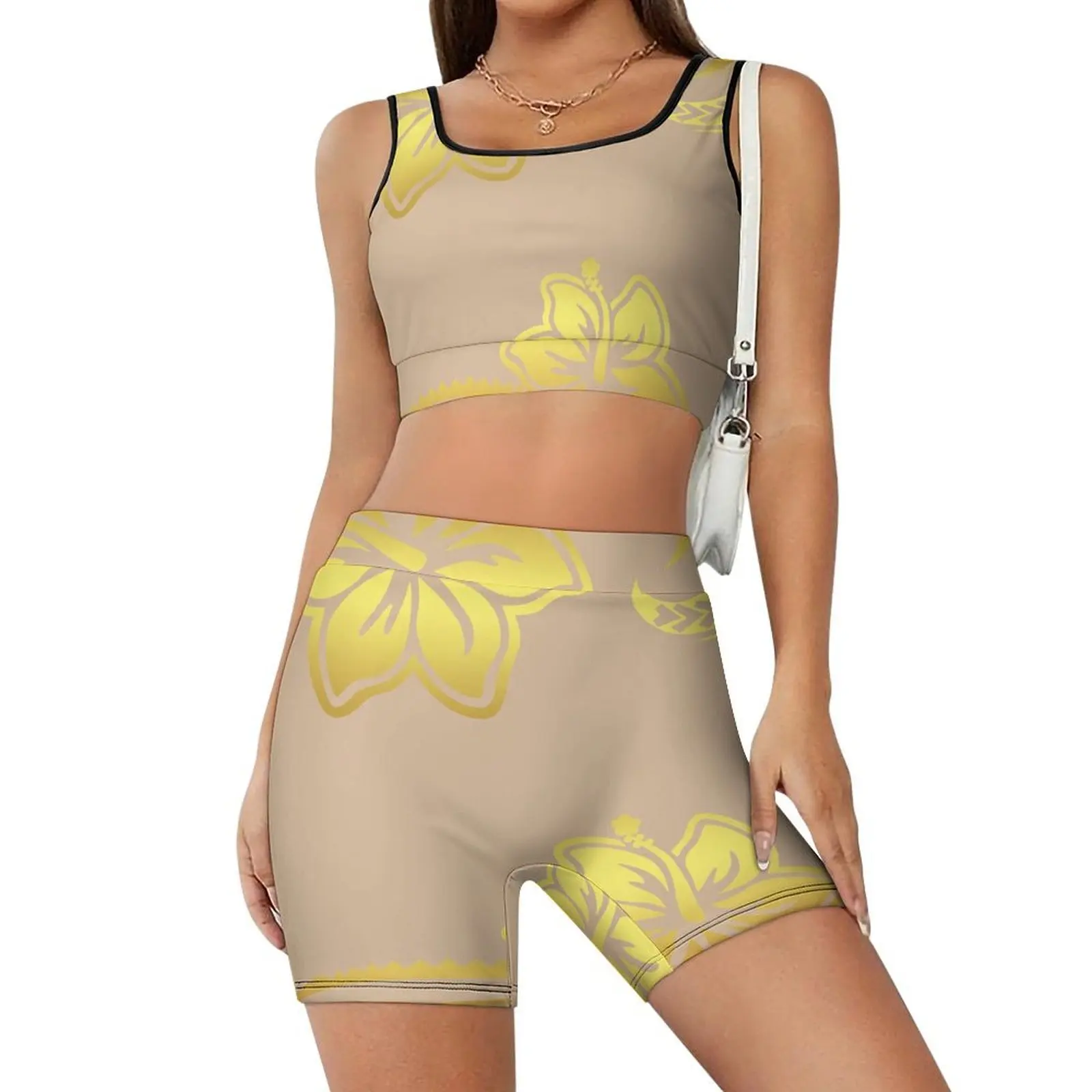 Polynesian Women'S Yoga Wear Set: A Set Of Two High-Quality Yoga Sportswear Pieces And Customizable Pattern Pilates Training Wea