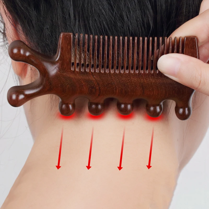 

Wooden Massage Comb Gua Sha Wide Tooth Comb For Head Scalp Meridian Relax Anti-static Sandalwood Massager Acupressure Tools Gift