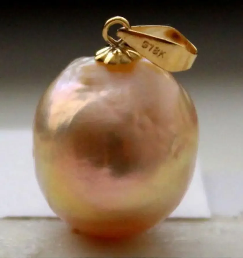 

13 mm real natural baroque south sea silver pink pearl pendant 18 K silver