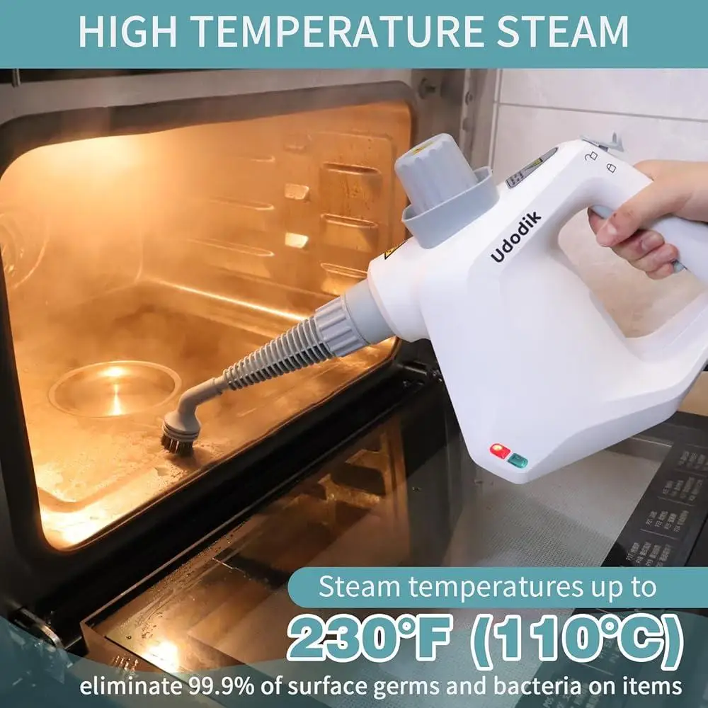 منظف بخار محمول متعدد الأغراض، جهاز تنظيف بالبخار مع قفل أمان، 10 ملحقات لتنظيف المنزل والسيارة