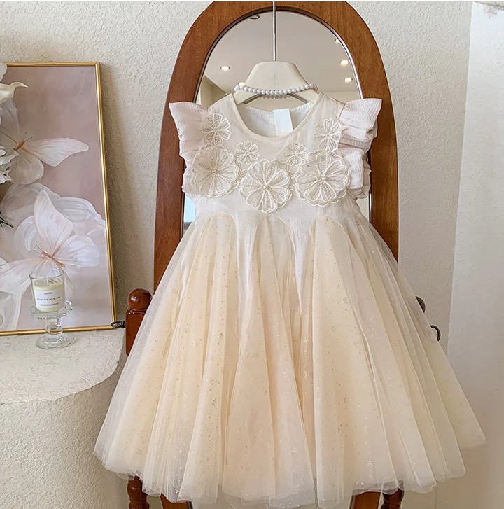 

Новое детское летнее сетчатое платье с цветочным принтом для девочек, модные детские праздничные платья принцессы, От 3 до 7 лет