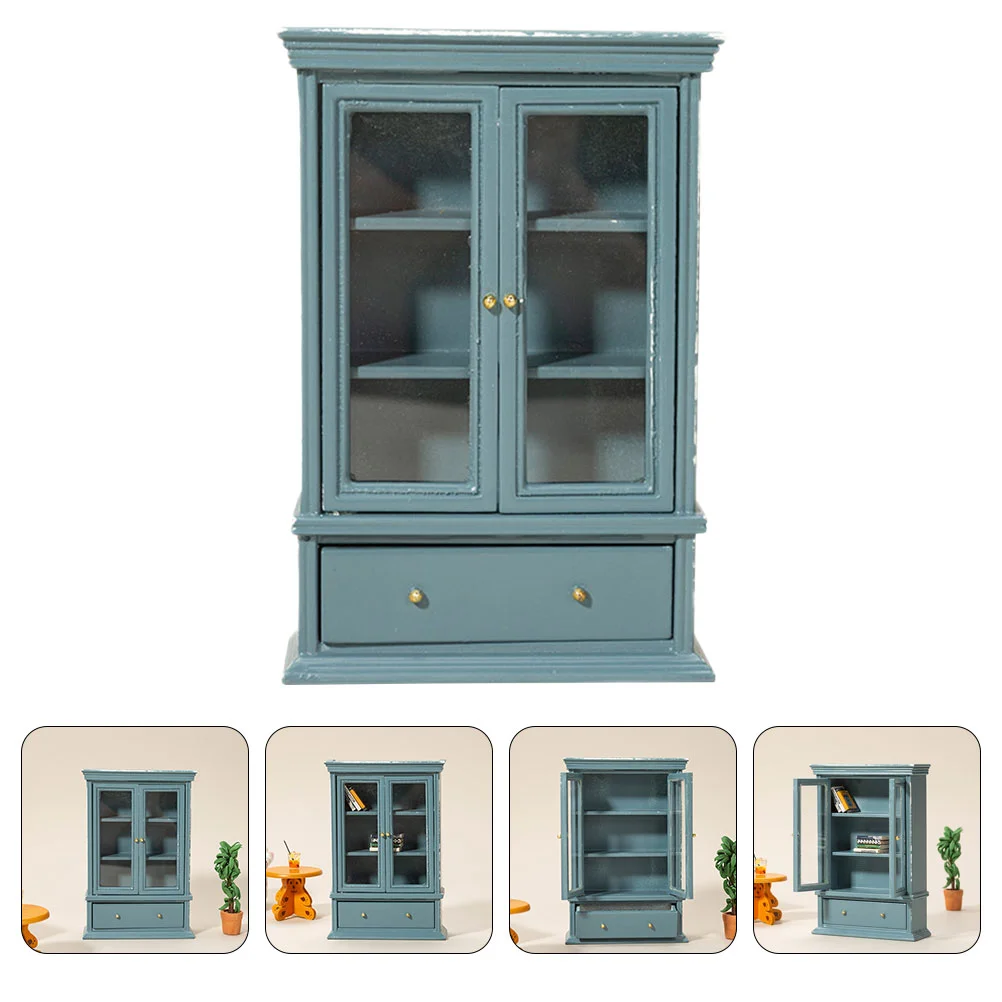 

Glass Case Model Bookcase Simulation Mini Cabinet Miniature Wooden Furniture Food Play Storage House Supplies Child