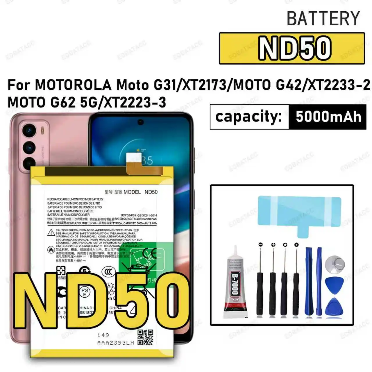 

100% New High Quanlity ND50 Battery For MOTOROLA MOTO G31/XT2171/MOTO G42/XT2233-2/MOTO G62 5G/XT2223-2 Batteries+Free tools