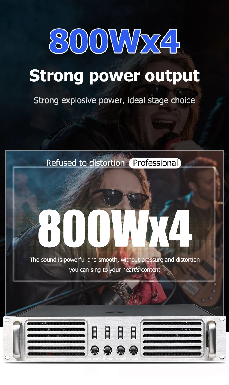 Good Quality 2U 4*800W Professional 4 Channel Power Amplifier Class H Stereo Sound System Professional Audio Amplifier