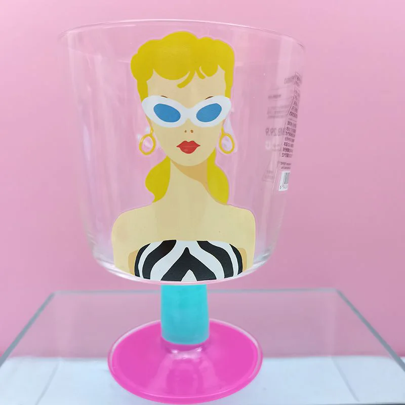 MINISO Cute Barbie Water Cup 350ML Cartoon Kawaii Sunlight Shining Series Girl Heart Anime Home Red Wine Glass Goblet Girl Gifts