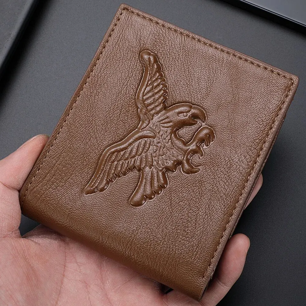 New Men Short Wallet 3D Eagle Relief Pattern Casual Credit Card Coin Wallet