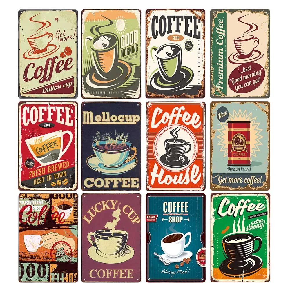 Coffee Vintage Signs Tin Metal  Art Iron Painting Decoration Cafe Pub Club Bar Retro Poster Wall Stickers Home Decor 20x30cm