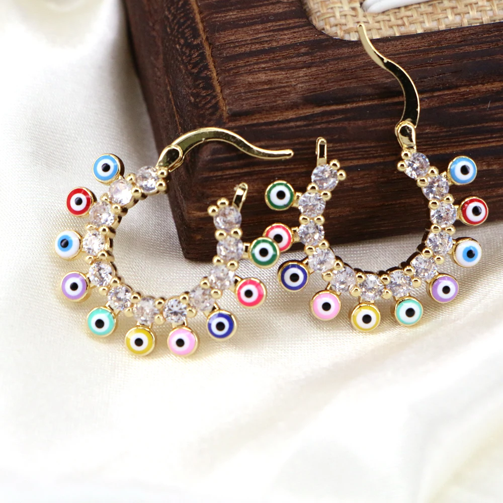 

5 пар, новые модные эмалированные красочные серьги-кольца для женщин, инкрустированные цирконом, медные модные круглые серьги в форме ювелирных изделий