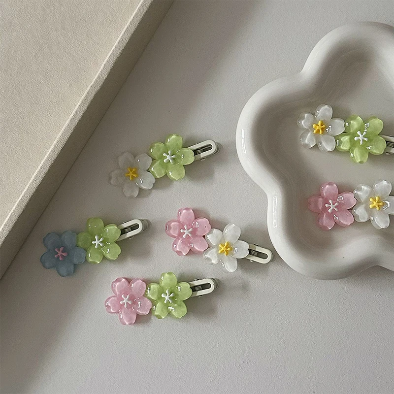 Summer Fresh Flower Hairpin Sweet Girls Sakura Side Clips Bangs Hair Clips For Women Headwear Hair Accessories