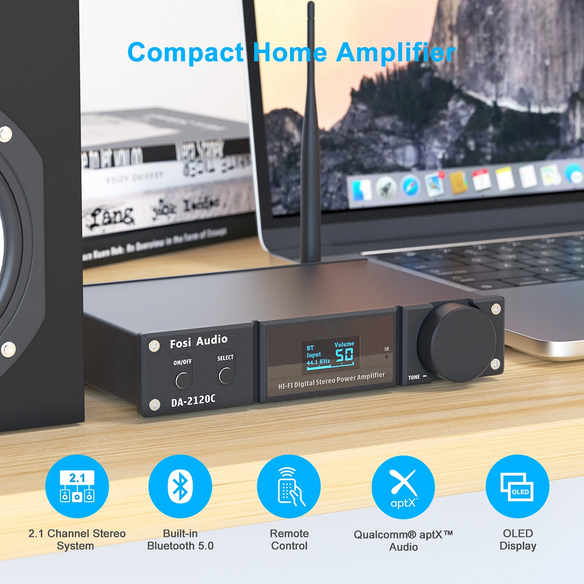 Fosi Audio DA2120C Bluetooth Amplifier 120W x2 Stereo HiFi 2.1 Channel Wireless Stream Class D Mini Power Subwoofer USB DAC AMP - Image 5