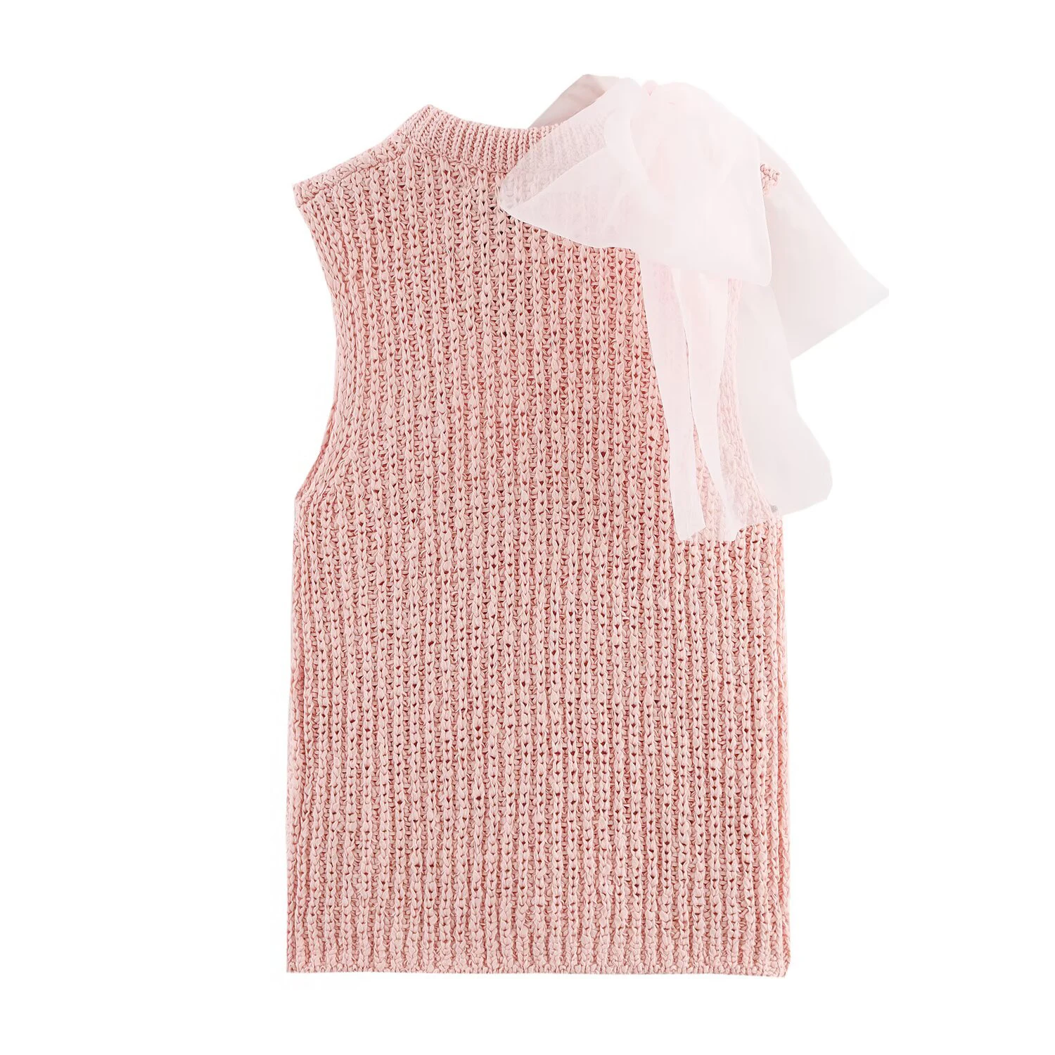European and American Spring New Product Women's Light Spring Series Transparent Bow Decoration Knitted Top