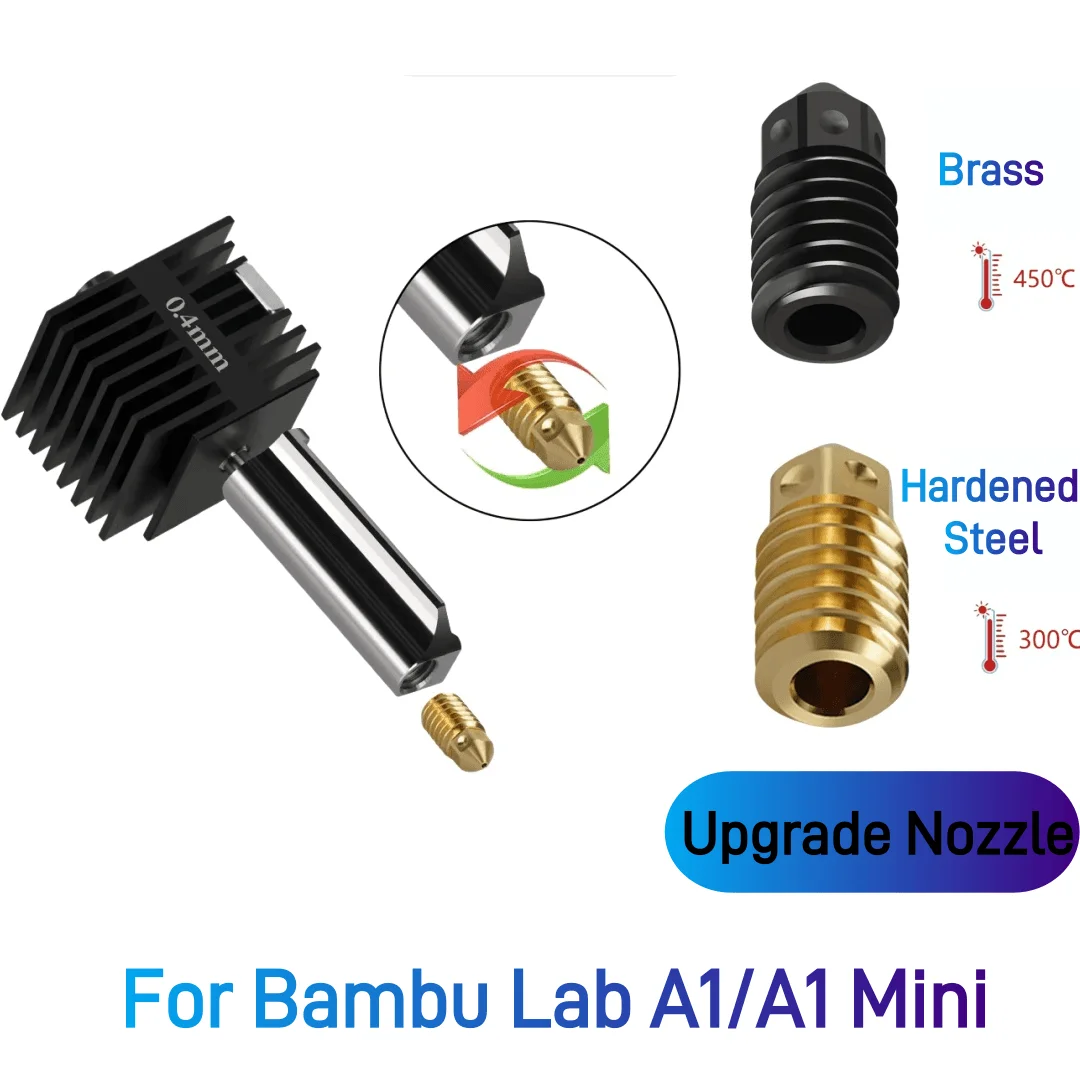 For Bambu Lab A1 Mini Nozzle Brass Hardened Steel 0.2/0.4/0.6/0.8mm High temperature resistance nozzle For A1 Upgrade parts