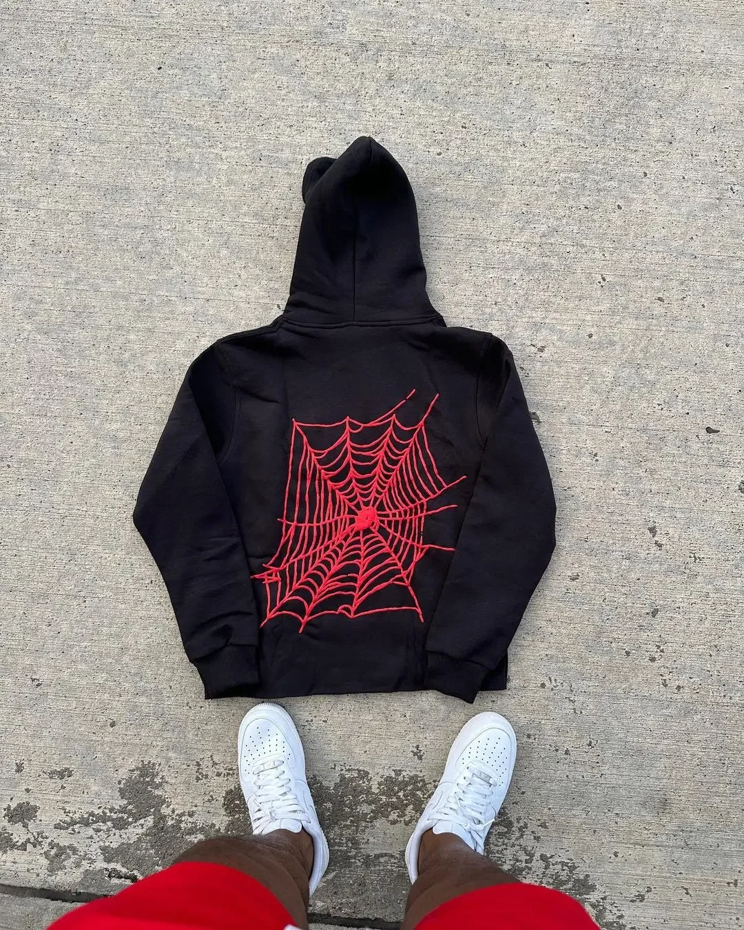 

Y2K whole network debut black casual loose inspirational slogan hoodie student couple spider web print top, clothing wholesale